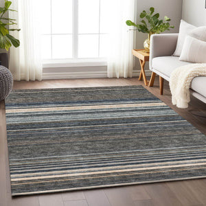 HomeRoots 10' X 14' Taupe Beige & Gray Striped Area Rug - Washable, Stain Resistant with UV Protection 677339