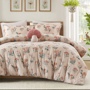 English Elm 4-piece Whimsical Mushroom Floral Microfiber Comforter Set with Shaped Accent Pillow Blush Multi B035P482877