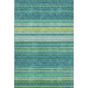 HomeRoots 5' X 8' Washable Striped Area Rug in Teal, Lime Green & Sky Blue - Stain Resistant & UV Protected! 677341