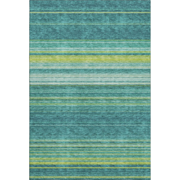 HomeRoots 5' X 8' Washable Striped Area Rug in Teal, Lime Green & Sky Blue - Stain Resistant & UV Protected! 677341