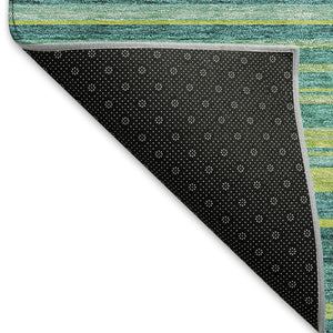 HomeRoots 5' X 8' Washable Striped Area Rug in Teal, Lime Green & Sky Blue - Stain Resistant & UV Protected! 677341