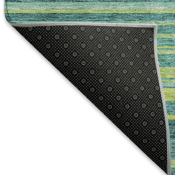 HomeRoots 5' X 8' Washable Striped Area Rug in Teal, Lime Green & Sky Blue - Stain Resistant & UV Protected! 677341