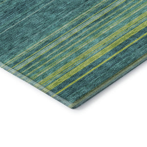 HomeRoots 5' X 8' Washable Striped Area Rug in Teal, Lime Green & Sky Blue - Stain Resistant & UV Protected! 677341