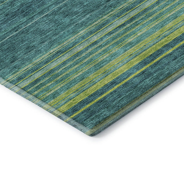 HomeRoots 5' X 8' Washable Striped Area Rug in Teal, Lime Green & Sky Blue - Stain Resistant & UV Protected! 677341