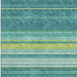 HomeRoots 5' X 8' Washable Striped Area Rug in Teal, Lime Green & Sky Blue - Stain Resistant & UV Protected! 677341