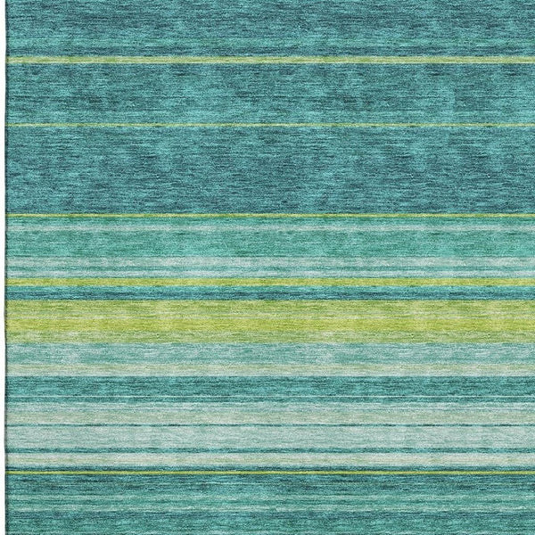 HomeRoots 5' X 8' Washable Striped Area Rug in Teal, Lime Green & Sky Blue - Stain Resistant & UV Protected! 677341