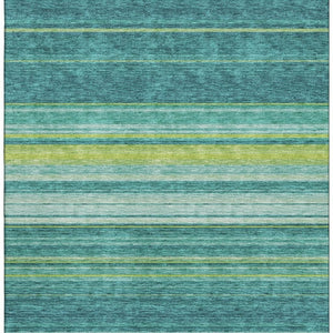 HomeRoots 5' X 8' Washable Striped Area Rug in Teal, Lime Green & Sky Blue - Stain Resistant & UV Protected! 677341
