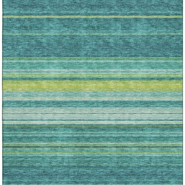HomeRoots 5' X 8' Washable Striped Area Rug in Teal, Lime Green & Sky Blue - Stain Resistant & UV Protected! 677341