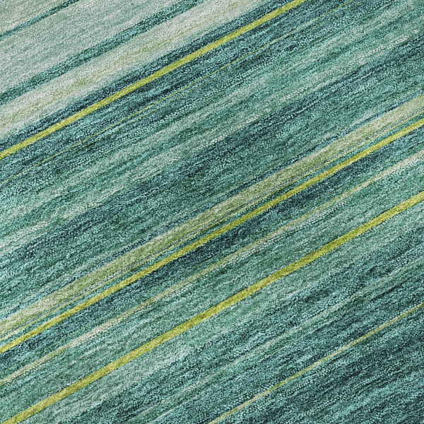 HomeRoots 8' Vibrant Teal, Lime Green & Sky Blue Striped Washable Round Rug - Durable, UV Protected & Easy-Care! 677342