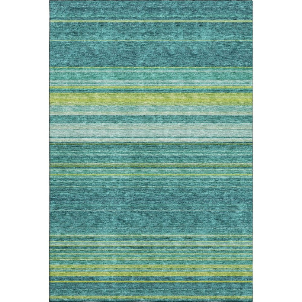 HomeRoots 8' X 10' Coastal-Inspired Striped Area Rug in Teal, Lime Green & Sky Blue - Washable & UV Protected! 677343