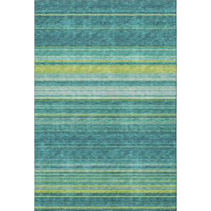 HomeRoots 8' X 10' Coastal-Inspired Striped Area Rug in Teal, Lime Green & Sky Blue - Washable & UV Protected! 677343