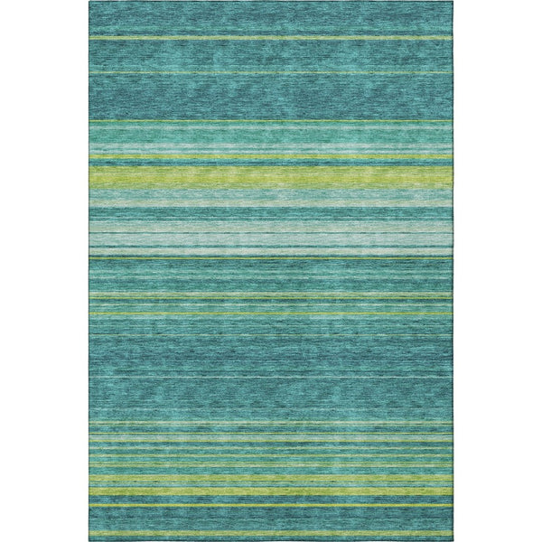 HomeRoots 8' X 10' Coastal-Inspired Striped Area Rug in Teal, Lime Green & Sky Blue - Washable & UV Protected! 677343