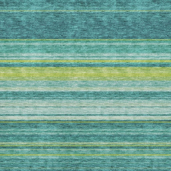 HomeRoots 9' X 12' Vibrant Teal Lime Green Sky Blue Striped Area Rug - Durable, Washable, UV Protected Design 677344