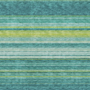 HomeRoots 10' X 14' Striped Area Rug in Teal, Lime Green & Sky Blue - UV Protected, Stain Resistant & Durable 677345