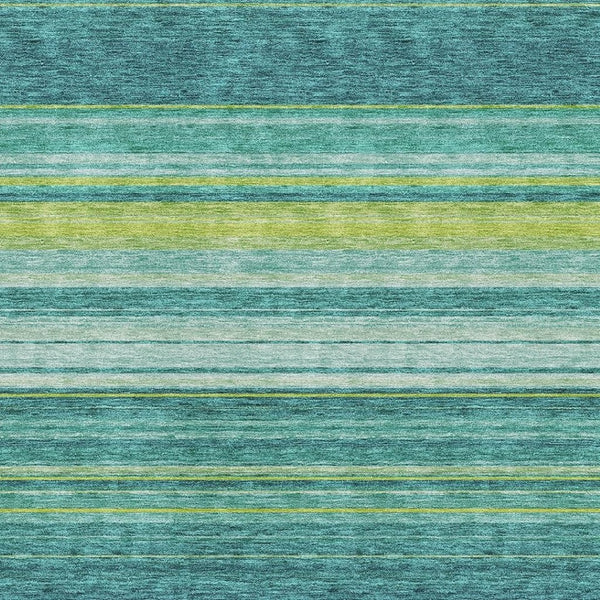 HomeRoots 10' X 14' Striped Area Rug in Teal, Lime Green & Sky Blue - UV Protected, Stain Resistant & Durable 677345