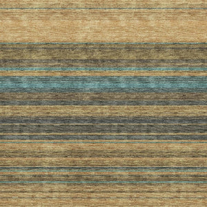 HomeRoots 5' X 8' Washable Area Rug in Wheat, Teal & Brown Stripes - UV Protected, Durable & Easy Care Design 677347