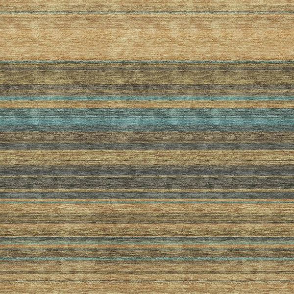 HomeRoots 5' X 8' Washable Area Rug in Wheat, Teal & Brown Stripes - UV Protected, Durable & Easy Care Design 677347