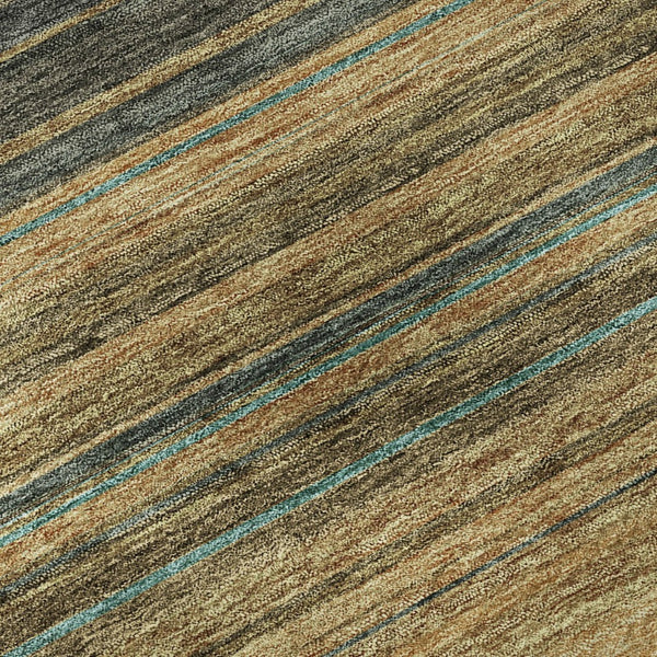 HomeRoots 8' Washable Round Rug in Wheat, Teal & Brown Stripes – Durable, UV-Protected, Ideal for Homes with Kids! 677348