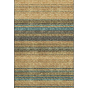 HomeRoots 8' X 10' Washable Striped Area Rug in Wheat, Teal, and Brown - UV Protected, Stain Resistant, Durable 677349