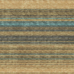 HomeRoots 8' X 10' Washable Striped Area Rug in Wheat, Teal, and Brown - UV Protected, Stain Resistant, Durable 677349