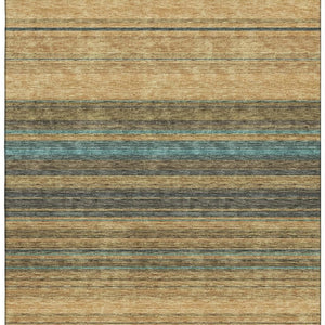 HomeRoots 8' X 10' Washable Striped Area Rug in Wheat, Teal, and Brown - UV Protected, Stain Resistant, Durable 677349