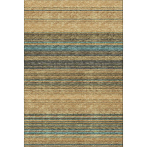 HomeRoots 10' X 14' Washable Area Rug in Wheat, Teal & Brown Stripes – UV Protection, Stain Resistant, Durable! 677351