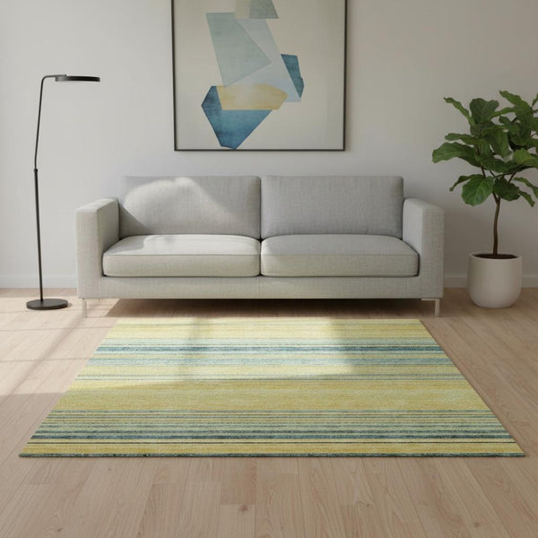 HomeRoots 5' X 8' Yellow Ivory Wheat Striped Area Rug - Washable, UV Protected, Pet-Friendly, Durable Design 677353