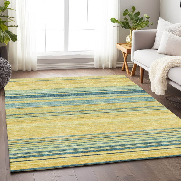 HomeRoots 5' X 8' Yellow Ivory Wheat Striped Area Rug - Washable, UV Protected, Pet-Friendly, Durable Design 677353