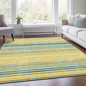 HomeRoots 5' X 8' Yellow Ivory Wheat Striped Area Rug - Washable, UV Protected, Pet-Friendly, Durable Design 677353