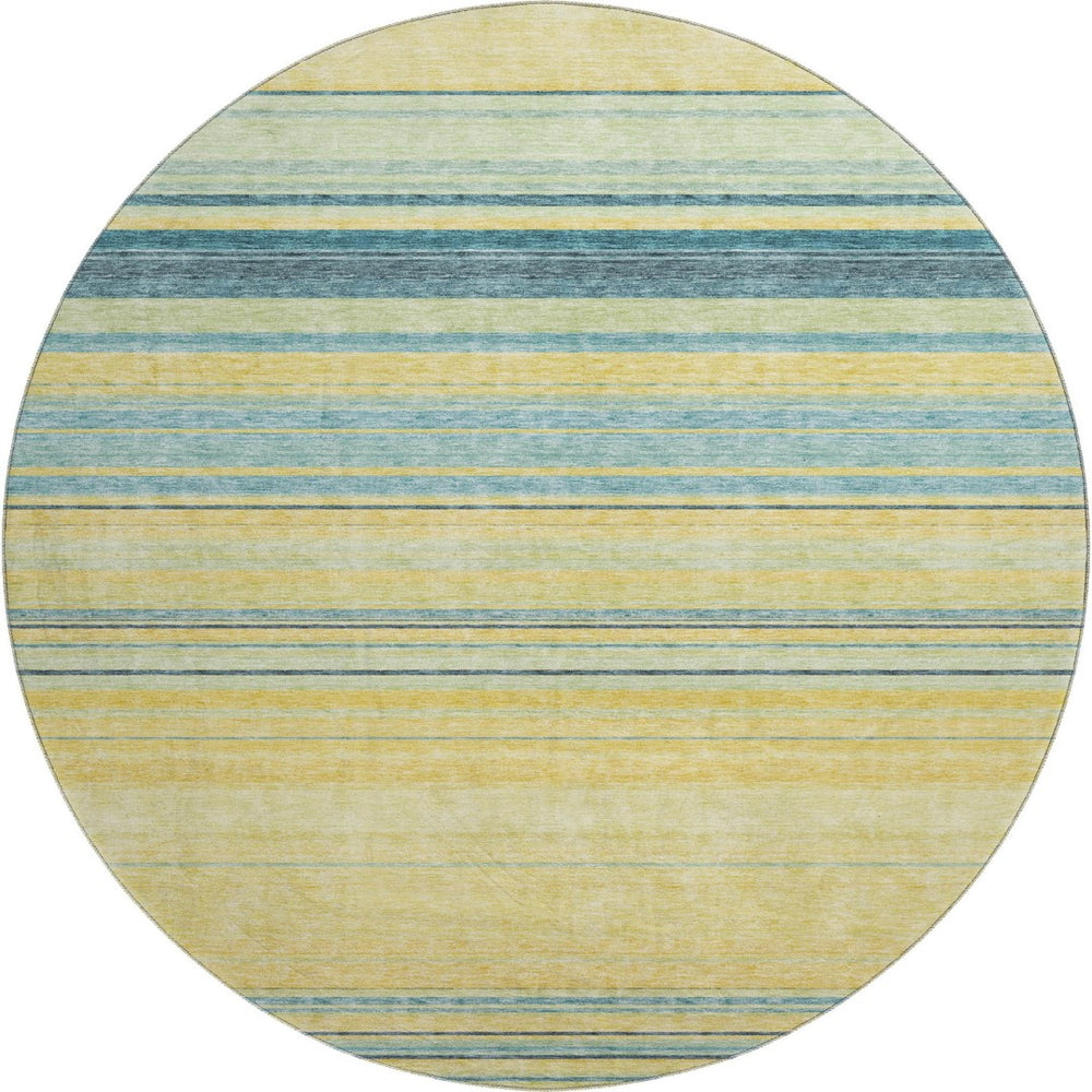 HomeRoots 8' Washable Round Rug with UV Protection - Soft Yellow, Ivory & Wheat Striped Design for Any Space 677354