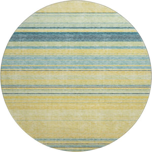 HomeRoots 8' Washable Round Rug with UV Protection - Soft Yellow, Ivory & Wheat Striped Design for Any Space 677354