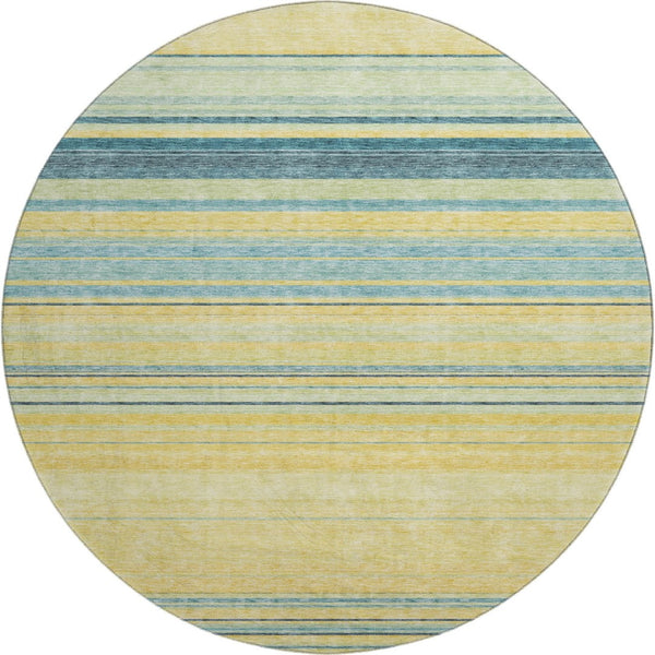 HomeRoots 8' Washable Round Rug with UV Protection - Soft Yellow, Ivory & Wheat Striped Design for Any Space 677354