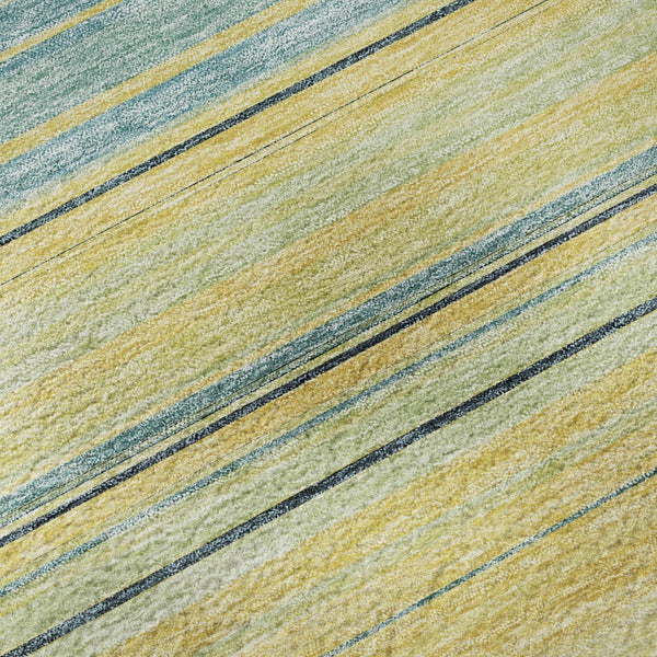 HomeRoots 8' Washable Round Rug with UV Protection - Soft Yellow, Ivory & Wheat Striped Design for Any Space 677354