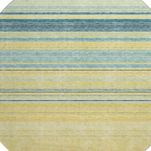 HomeRoots 8' Washable Round Rug with UV Protection - Soft Yellow, Ivory & Wheat Striped Design for Any Space 677354