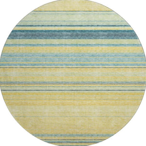 HomeRoots 8' Washable Round Rug with UV Protection - Soft Yellow, Ivory & Wheat Striped Design for Any Space 677354