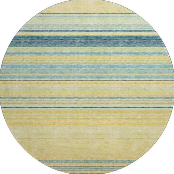 HomeRoots 8' Washable Round Rug with UV Protection - Soft Yellow, Ivory & Wheat Striped Design for Any Space 677354