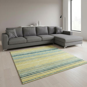HomeRoots 8' X 10' Striped Washable Area Rug in Yellow, Ivory & Wheat – Stain Resistant with UV Protection! 677355