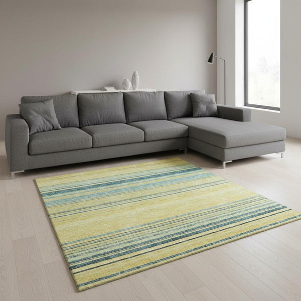 HomeRoots 8' X 10' Striped Washable Area Rug in Yellow, Ivory & Wheat – Stain Resistant with UV Protection! 677355