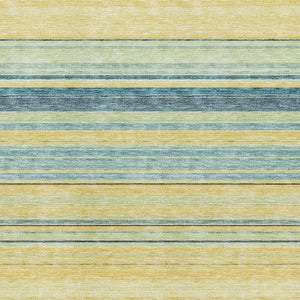 HomeRoots 8' X 10' Striped Washable Area Rug in Yellow, Ivory & Wheat – Stain Resistant with UV Protection! 677355