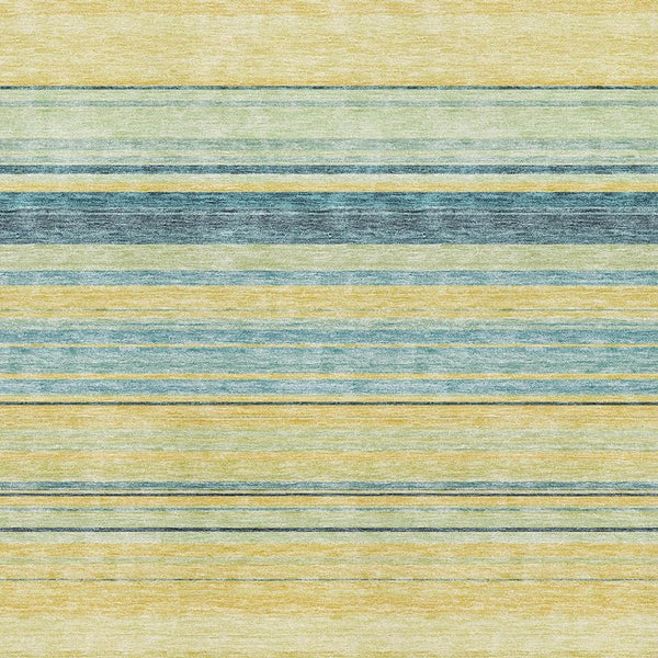 HomeRoots 8' X 10' Striped Washable Area Rug in Yellow, Ivory & Wheat – Stain Resistant with UV Protection! 677355