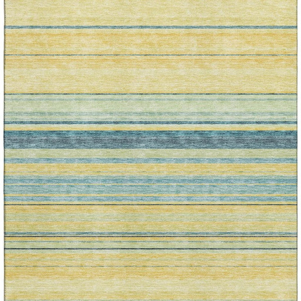 HomeRoots 8' X 10' Striped Washable Area Rug in Yellow, Ivory & Wheat – Stain Resistant with UV Protection! 677355