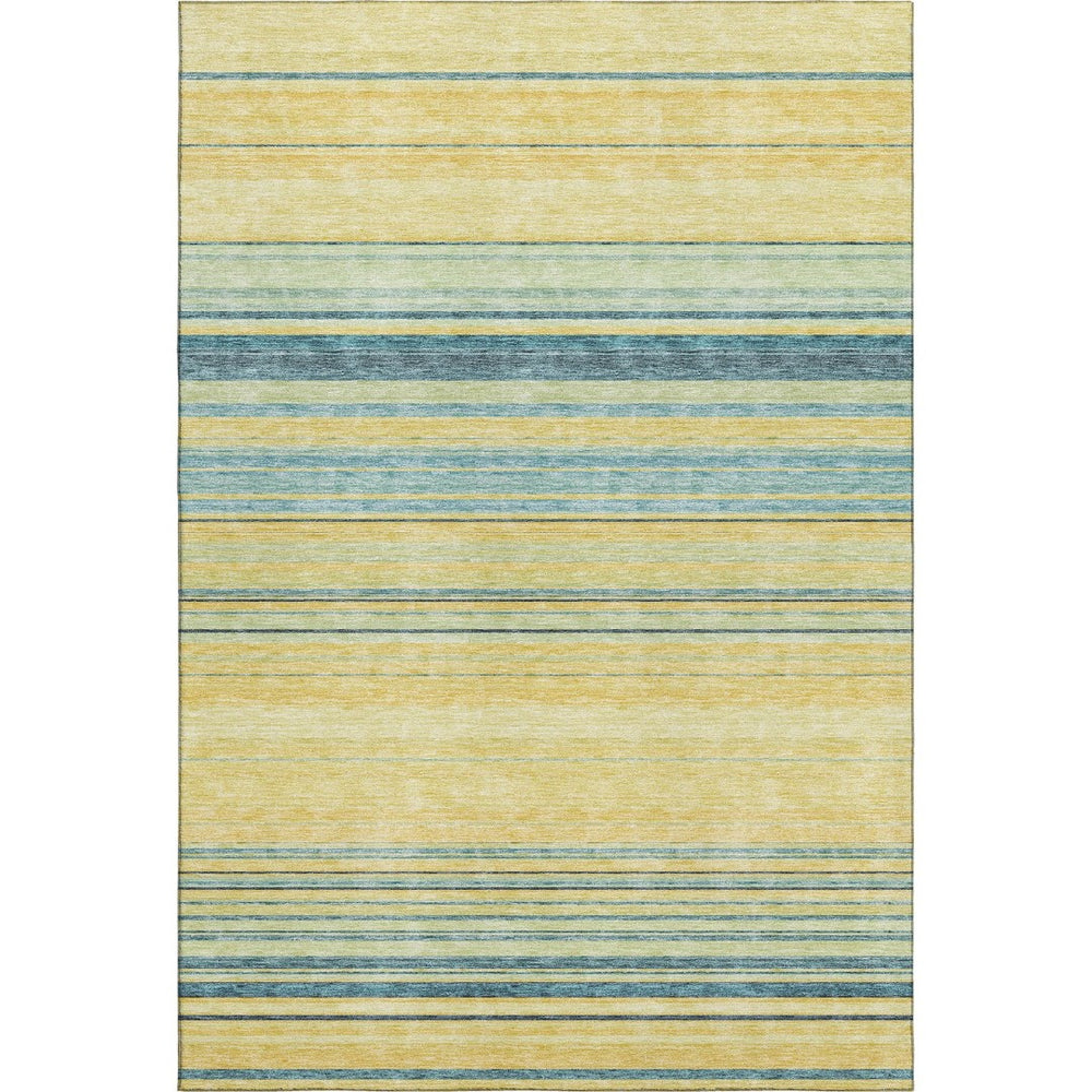 HomeRoots 9' X 12' Striped Yellow Ivory Washable Area Rug with UV Protection - Durable & Stylish for Your Home 677356