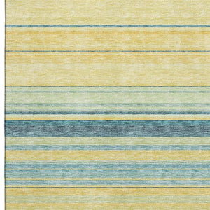 HomeRoots 9' X 12' Striped Yellow Ivory Washable Area Rug with UV Protection - Durable & Stylish for Your Home 677356