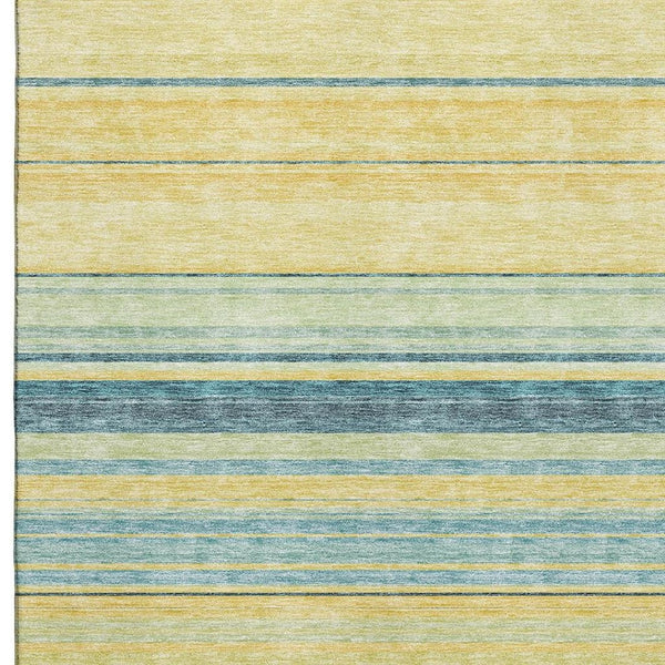 HomeRoots 9' X 12' Striped Yellow Ivory Washable Area Rug with UV Protection - Durable & Stylish for Your Home 677356