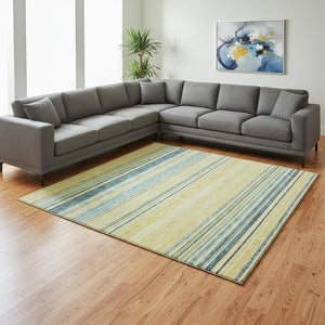 HomeRoots 10' Yellow Ivory and Wheat Striped Washable Area Rug - UV Protected, Perfect for Homes with Kids & Pets! 677357