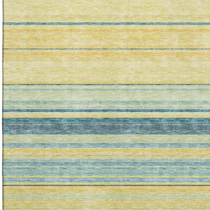 HomeRoots 10' Yellow Ivory and Wheat Striped Washable Area Rug - UV Protected, Perfect for Homes with Kids & Pets! 677357
