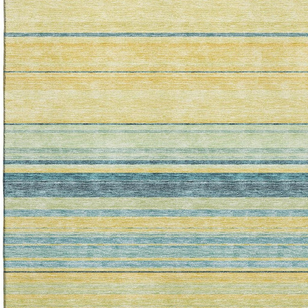 HomeRoots 10' Yellow Ivory and Wheat Striped Washable Area Rug - UV Protected, Perfect for Homes with Kids & Pets! 677357