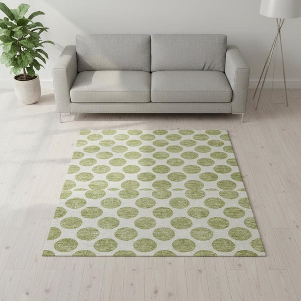 HomeRoots 5' X 8' Artichoke Green Polka Dot Washable Area Rug with UV Protection - Perfect for High-Traffic Homes! 677359
