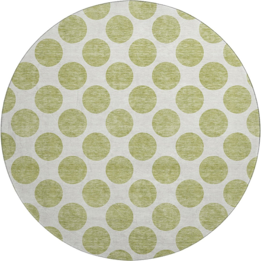 HomeRoots 8' Artichoke Green & Ivory Polka Dot Washable Round Rug - UV Protected, Family-Friendly Design! 677360