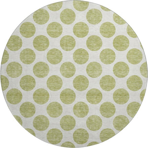 HomeRoots 8' Artichoke Green & Ivory Polka Dot Washable Round Rug - UV Protected, Family-Friendly Design! 677360